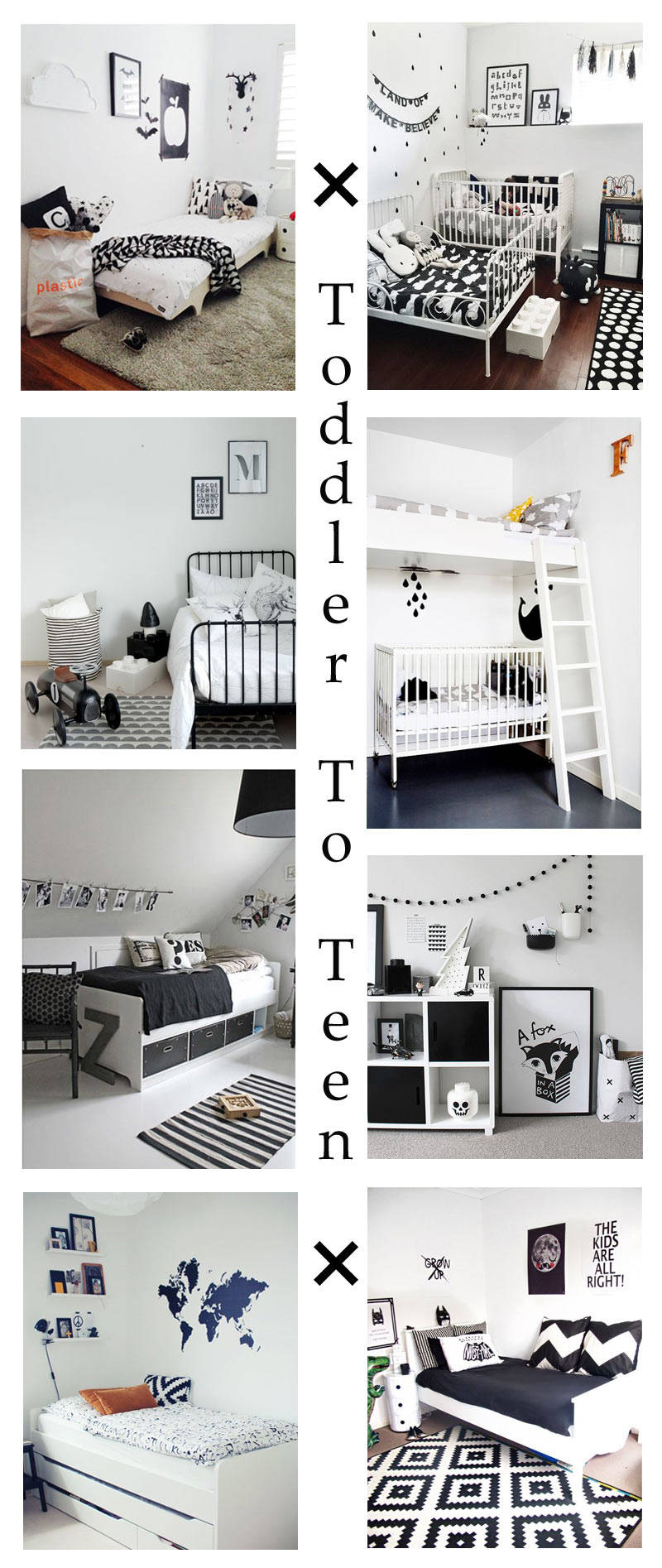 The Only Girl in the House Blog, Monochrome Kids Room Design ideas and inspiration. Black and white childrens rooms, bedrooms and nursery